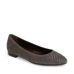 NEW AGL Grey Mist Suede Grommet Flats Pointed Toe Slip On Shoe Nordstrom Minimal